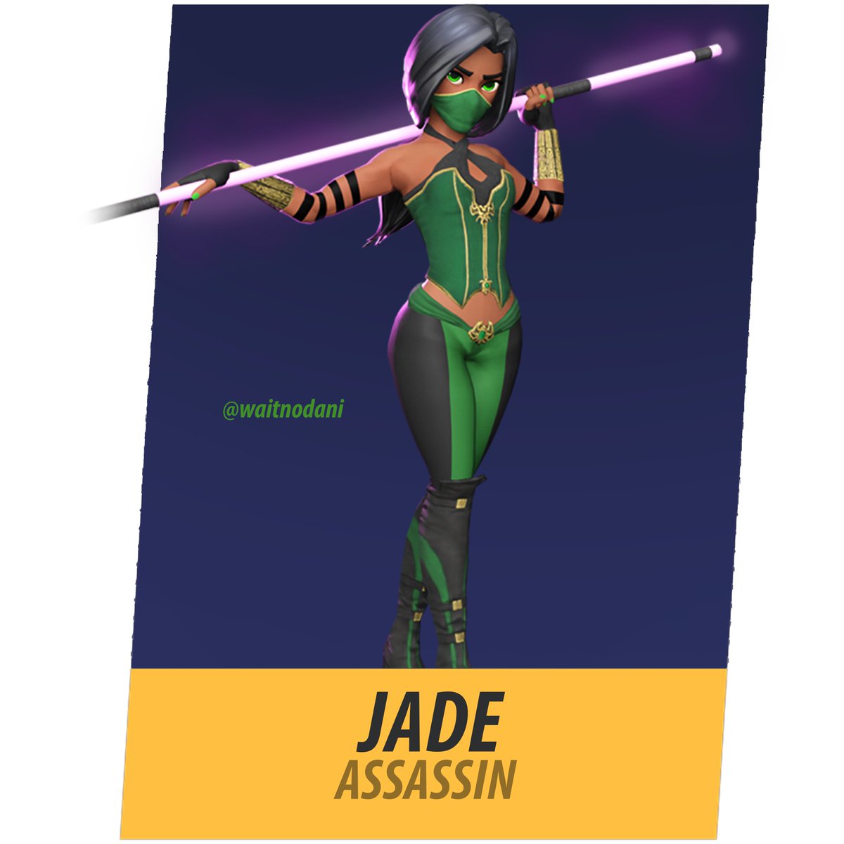 waitnodani's tweet photo. JADE FOR #MultiVersus 💚

Made an official-looking 3D render of what Jade from Mortal Kombat would look like in MultiVersus!

Body is a retextured Wonder Woman, some costume parts are from MK Mobile but reshaped/retextured by me.

Credits go to @Player1stGames &amp; @NetherRealm <3 https://t.co/fDBbd8fGmq
