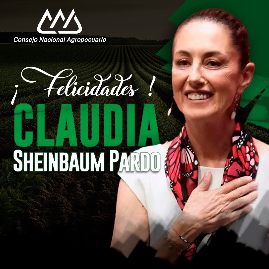 CNAgropecuario's tweet photo. ¡Quienes integramos el CNA felicitamos a la Dra. Claudia Sheinbaum Pardo por su histórico triunfo en las Elecciones Presidenciales! 🎉🇲🇽 https://t.co/eP6bs4Rv7Z
