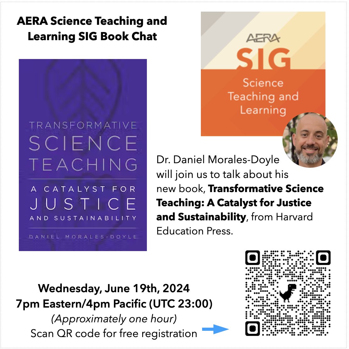 Join @aerastl on Zoom June 19th at 7pm EST/4pm PST for a chat with with Dr. Daniel Morales-Doyle about his new book, 'Transformative Science Teaching:
A Catalyst for Justice and Sustainability,' from
@Harvard_Ed_Pub. Register here: montclair.zoom.us/meeting/regist…
.
