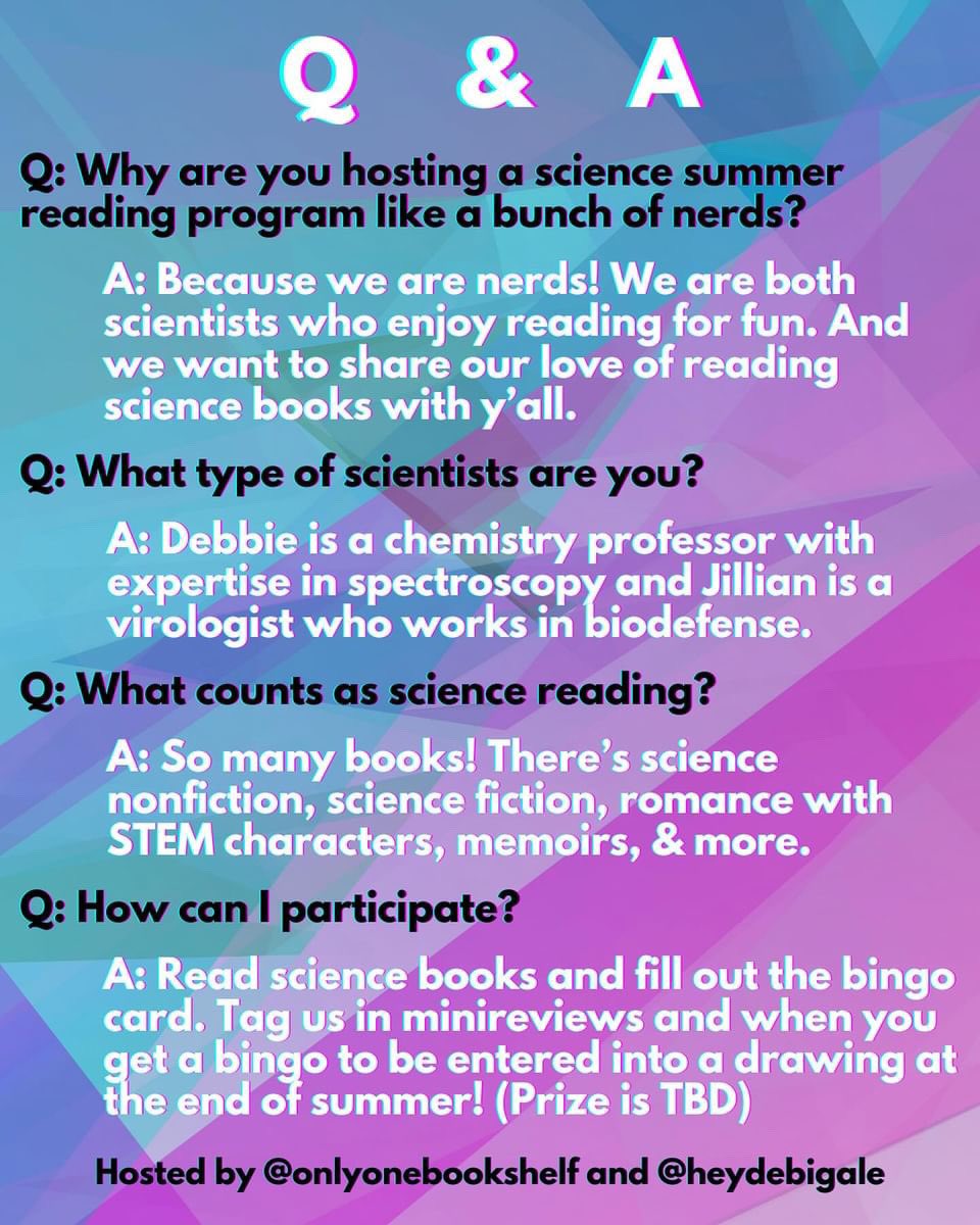 heydebigale's tweet photo. My friend Jillian (@ViralCarmichael here/ @ onlyonebookshelf on IG) and I are hosting a summer science reading bingo over on Instagram! 

I thought I’d share here too in case anyone wants to join via Twitter!

We want to encourage folks to read science related books and have fun! https://t.co/sf3MKpw1fO
