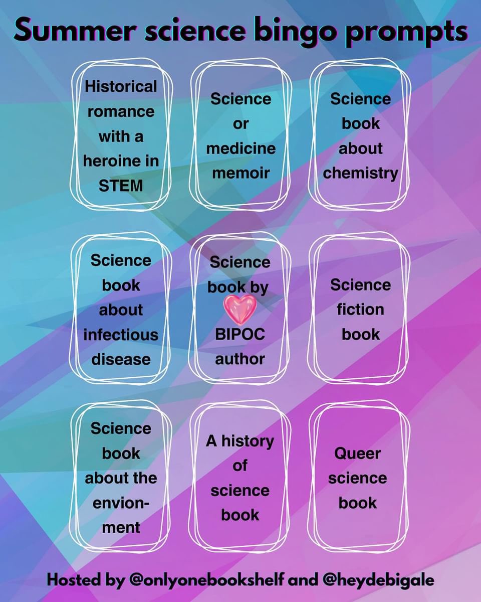 heydebigale's tweet photo. My friend Jillian (@ViralCarmichael here/ @ onlyonebookshelf on IG) and I are hosting a summer science reading bingo over on Instagram! 

I thought I’d share here too in case anyone wants to join via Twitter!

We want to encourage folks to read science related books and have fun! https://t.co/sf3MKpw1fO