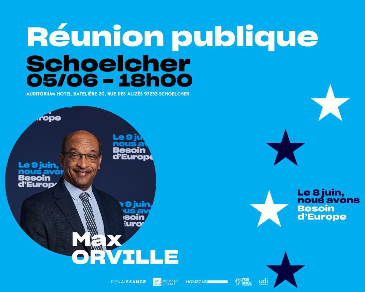 Dernières places pour la réunion publique @BesoindEurope à Schoelcher mercredi 5 juin à 18h. 

Vie chère, continuité territoriale, plan massif pour l’eau, venez découvrir mes propositions européennes pour la Martinique !

Inscription 👉 lfpeo71hqw4.typeform.com/to/SWl6pdxZ