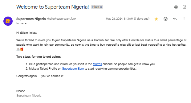 iam_inijay's tweet photo. I am now a Superteam Contributor. 

Thank you, @SuperteamNG. https://t.co/wQImADisfP