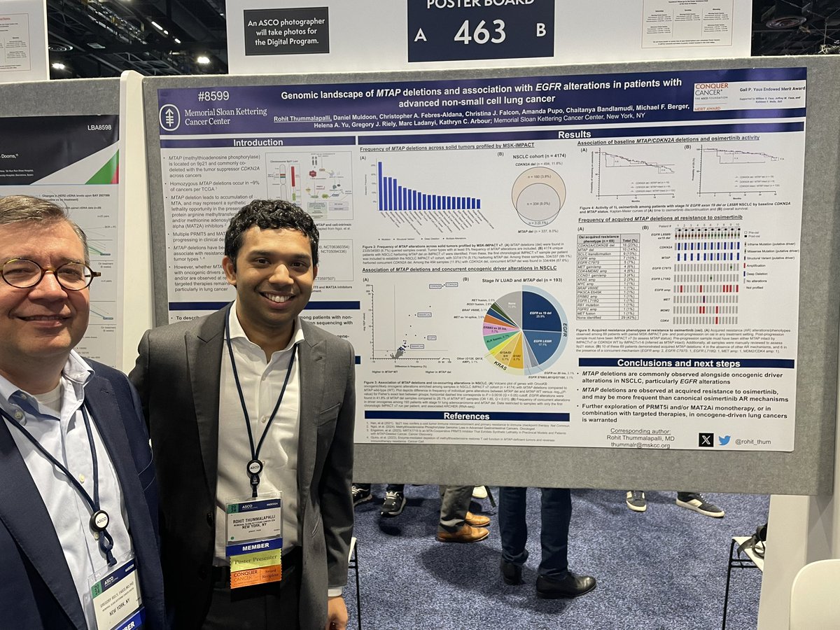 Rohit Thummalapalli (@rohit_thum) on Twitter photo Enjoyed presenting our work on MTAP deletions & enrichment in EGFR+ lung cancer w/ <a href="/RielyMD/">Gʀᴇɢᴏʀʏ Rɪᴇʟʏ</a> <a href="/KCArbourMD/">Kathryn C. Arbour</a> <a href="/MLadanyi/">Marc Ladanyi</a>. Looking forward to evaluating similar associations across additional oncogene-driven solid tumors which we hope could inform the PRMT5i development space! #ASCO24 Enjoyed presenting our work on MTAP deletions & enrichment in EGFR+ lung cancer w/ <a href="/RielyMD/">Gʀᴇɢᴏʀʏ Rɪᴇʟʏ</a> <a href="/KCArbourMD/">Kathryn C. Arbour</a> <a href="/MLadanyi/">Marc Ladanyi</a>. Looking forward to evaluating similar associations across additional oncogene-driven solid tumors which we hope could inform the PRMT5i development space! #ASCO24