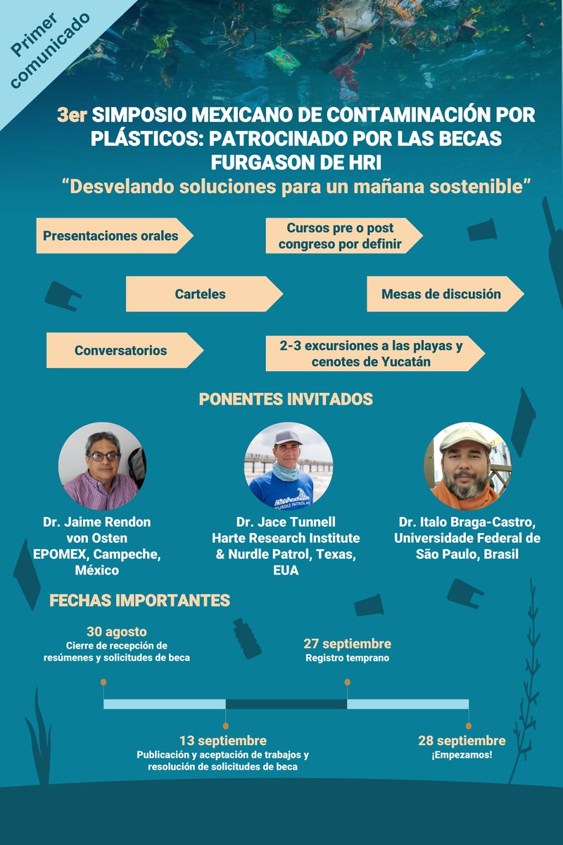 AMARP_orgmx's tweet photo. Hola
Nos da mucho gusto invitarlos a reunirnos en Mérida, Yucatán, del 28 al 30 de octubre de 2024, para el Tercer Simposio Mexicano de Contaminación por Plásticos.
¡Esperamos verlos en Mérida! https://t.co/Bdaqd8DtCR