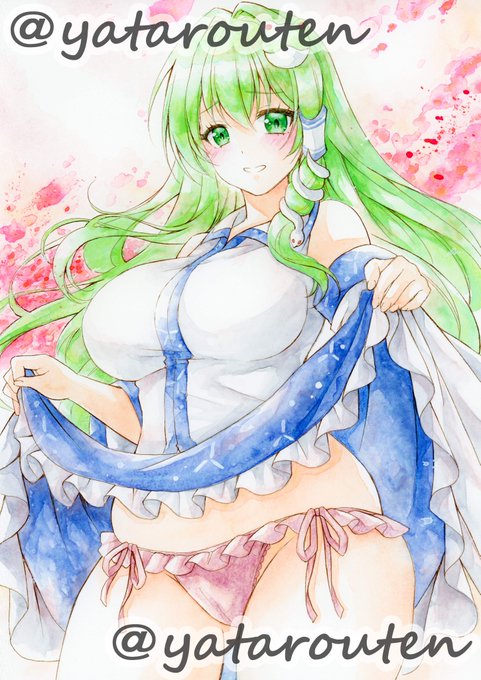 おはようございます☀️
昨日は畑作業で疲れ果ててました🤣🤣
今日もよろしくお願いします😆✨
#手描きイラスト 
#アナログイラスト
#水彩イラスト
#水彩画
#水彩絵具
#東方project
#東風谷早苗 