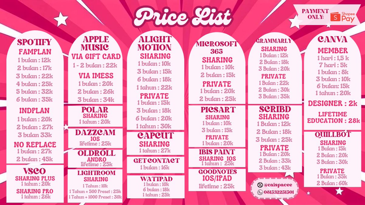 caispacee's tweet image. haloo, aku open berbagai app prem harganya affordable💸 yaa yg mau buy ke wa atau dm aja pasti sat set. walaupun baru netes tapi dijamin trusted😻👍🏻
☎️ : wa.me/6281532251501

#zonauang #Zonajajan