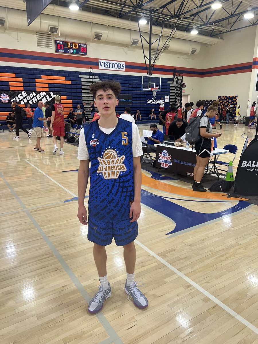 Class of 2025 6’1” point guard <a href="/JakeWest_3/">Jake West</a> of Penn Charter (Philadelphia, PA) knows how to play with pace, made some nice drives to the basket with mid range pull-ups, nice passes and hit the glass. Had 17 points 7 rebounds and 5 assists. #pangosallamericancamp <a href="/PangosAACamp/">Pangos All-American Camp</a>