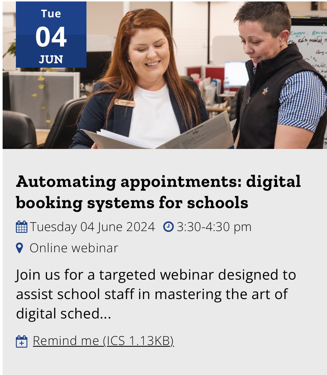 Want to learn more about how digital booking systems can support your school organisation across Microsoft and Google tools? Join our webinar this afternoon t4l.schools.nsw.gov.au/events/2024/6/… Cant make it? Register and  watch the recording available after the session!