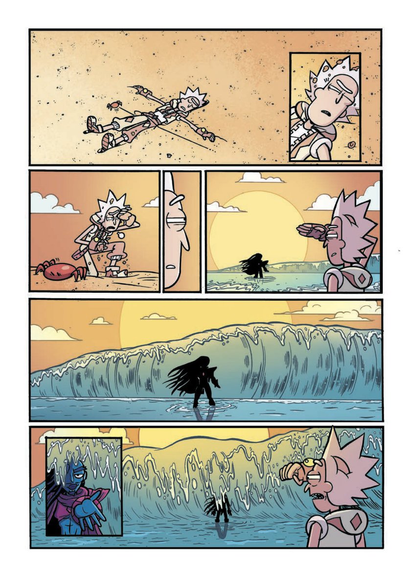 The beach life for Rick Sanchez 🏝️ Here’s a look at the process for Rick &amp; Morty: Kingdom Balls Issue 2 via <a href="/OniPress/">Oni Press</a> 💛

From my pencils and inks (Pentel brush pen + micron 5 &amp; 8) to colors by the talented <a href="/HankJonesColors/">Hank Jones</a> 🎨 Story by <a href="/PlasticSwordPrs/">Ryan Little</a> &amp;  <a href="/losthiskeysman/">Josh Trujillo! 🏳️‍🌈</a> ⚔️