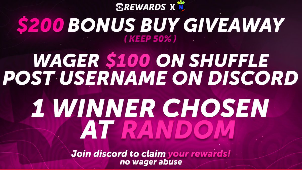 NikPlayss's tweet photo. 🟪$𝟐𝟎𝟎 𝐁𝐎𝐍𝐔𝐒 𝐁𝐔𝐘 𝐆𝐈𝐕𝐄𝐀𝐖𝐀𝐘!🟪

- Wager $100 under code 𝐍𝐈𝐊 on @shufflecom
🔗https://t.co/IlCinlxF9Y
- Winner keeps 50%
- Post Username in Discord -🤑weekly-bonus-buy channel!
(Must be shuffle verified)

⏳Rolls in 7 days⏳
➡️No wager abuse allowed

🔹Join Discord : https://t.co/5d5XBs2oWW
🔹Post Username in 〔✅〕verify-shuffle to get access to code 𝐍𝐈𝐊 exclusive rewards!
🤑$10: RT + Tag 1🤑