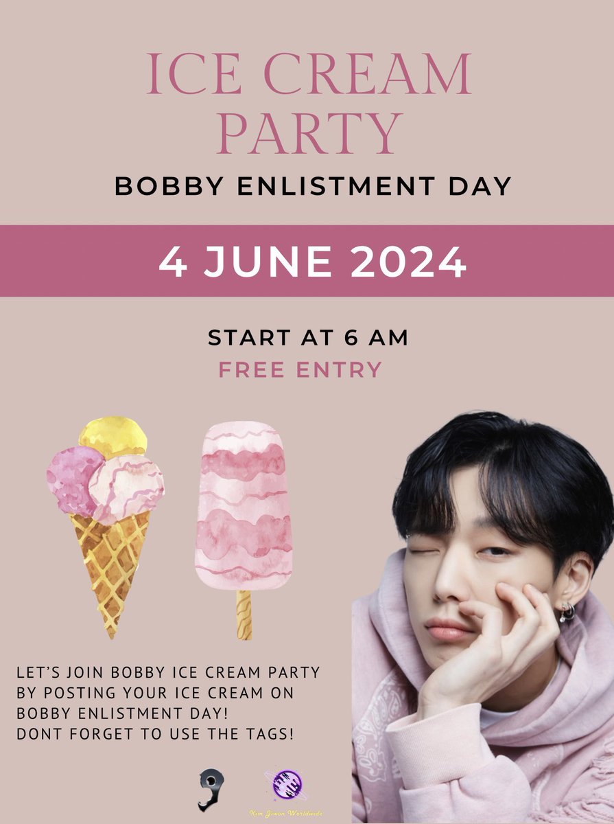 KJWworldwide's tweet photo. #BOBBY ice cream giveaway in Seoul has begun, for international SiR and iKONIC, you can join Bobby ice cream party with uploading your ice cream (free brand) with Bobby’s photo and your message for Bobby. 🍦

SEE YOU SOON BOBBY  
#ServeWellBOBBY 
#바비_꽃이두번질때까지_기다릴게 https://t.co/mRciC9DB0x