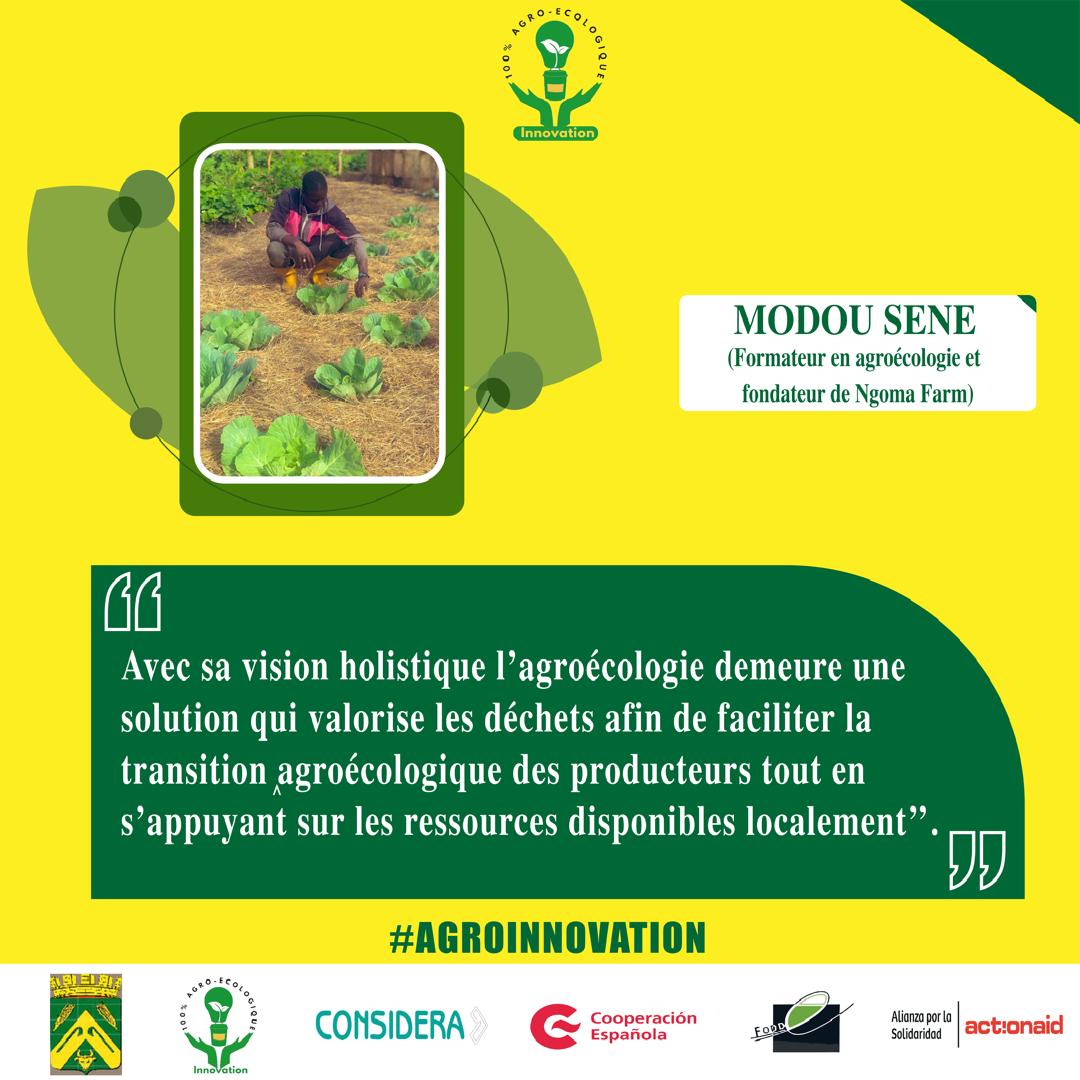 #Agroinnovation
"Avec sa vision holistique, l'agroécologie demeure une solution qui valorise les déchets afin de faciliter la transition agroécologique des producteurs tout en s'appuyant sur les ressources disponibles localement."
Modou Sene Fondateur de Ngoma Farm