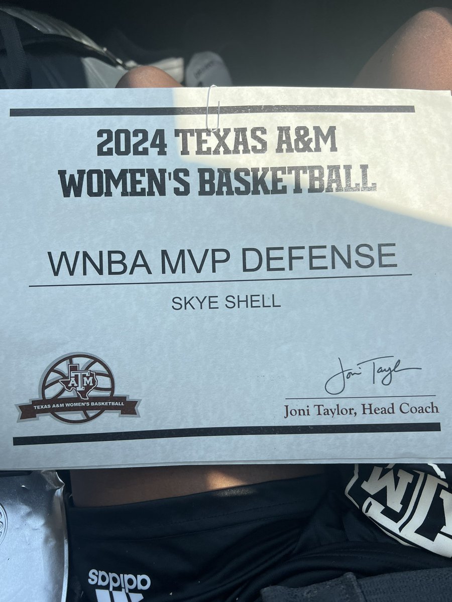 Skye Shell (@skyebballin) on Twitter photo Just finished up at the <a href="/AggieWBB/">Texas A&M Women's Basketball</a> basketball camp and had fun! A lot was learned and gained from this experience. I won the defensive MVP. I also met the head coach <a href="/CoachJoniTaylor/">Joni Taylor</a>!! #gigem <a href="/FBCAathletics/">Fort Bend Christian Academy Athletics</a> <a href="/FBCAGBB/">FBCALadyEaglesGBB</a> <a href="/TexasFlightGBB/">Texas Flight Elite</a> Just finished up at the <a href="/AggieWBB/">Texas A&M Women's Basketball</a> basketball camp and had fun! A lot was learned and gained from this experience. I won the defensive MVP. I also met the head coach <a href="/CoachJoniTaylor/">Joni Taylor</a>!! #gigem <a href="/FBCAathletics/">Fort Bend Christian Academy Athletics</a> <a href="/FBCAGBB/">FBCALadyEaglesGBB</a> <a href="/TexasFlightGBB/">Texas Flight Elite</a>