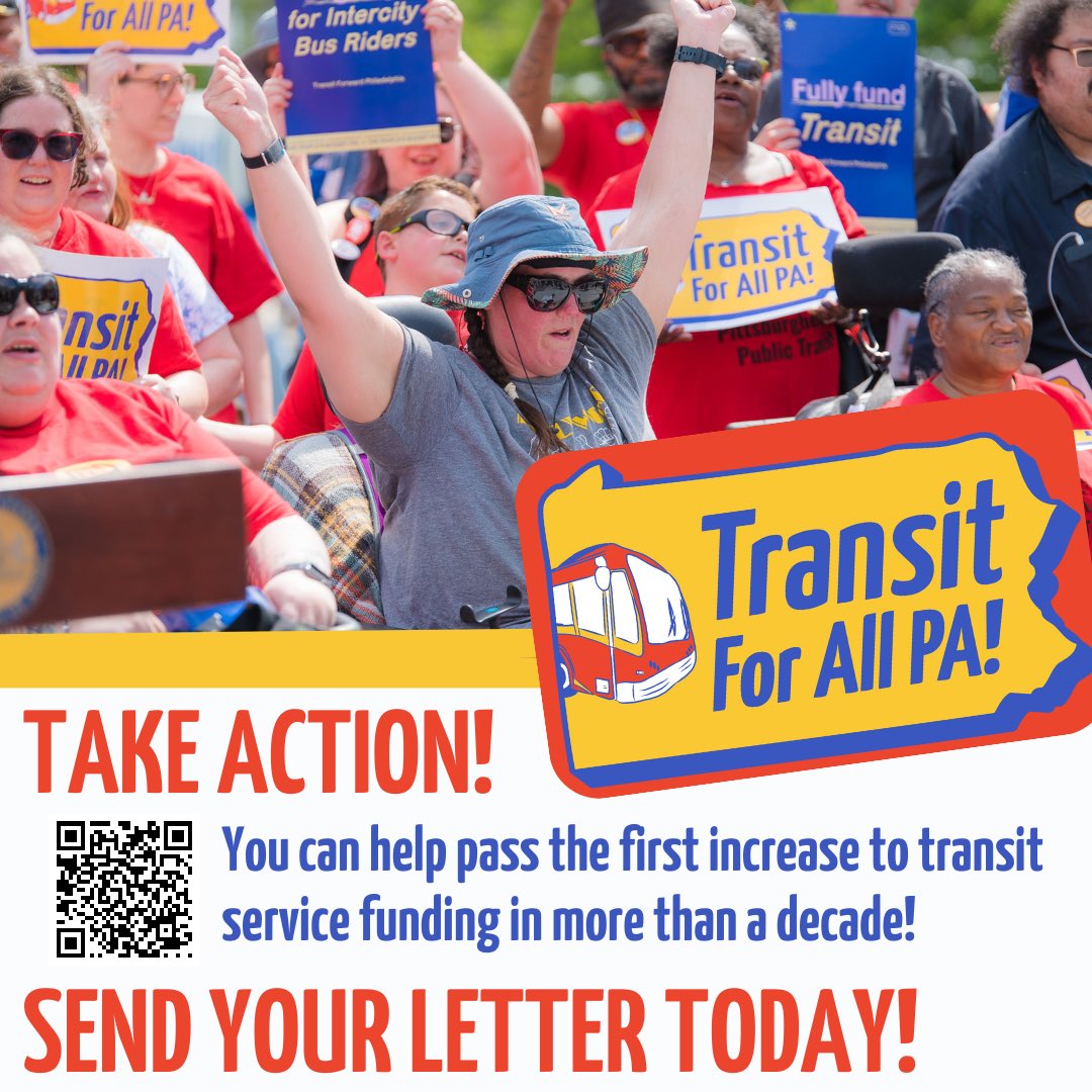 Remind your legislators in this FINAL MONTH of budget season to pass a budget that prioritizes the $282 million dollar service increase without raising taxes. 

If you haven’t had the chance, participate in the @transitpa campaign: secure.everyaction.com/ygiT339aBkeS3s…