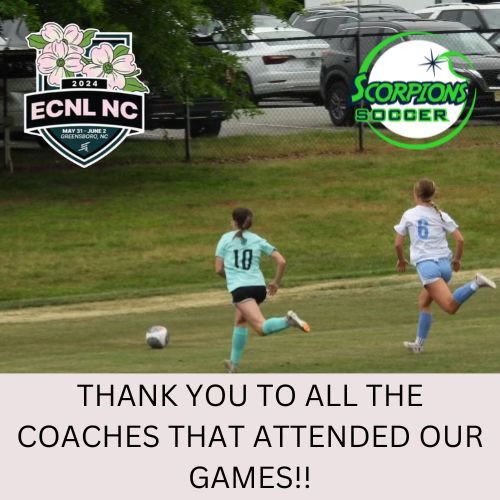 Thank you to all the coaches who attended our games at the ECNL North Carolina Showcase!!

<a href="/ECNLgirls/">ECNL Girls</a> 
<a href="/ScorpionsSoccer/">Scorpions Soccer Club</a> 
<a href="/ImYouthSoccer/">ECNL/GA/Recruiting/College Soccer</a> 
<a href="/ImCollegeSoccer/">College Soccer Truth ™</a> 
@SoccerMomInt