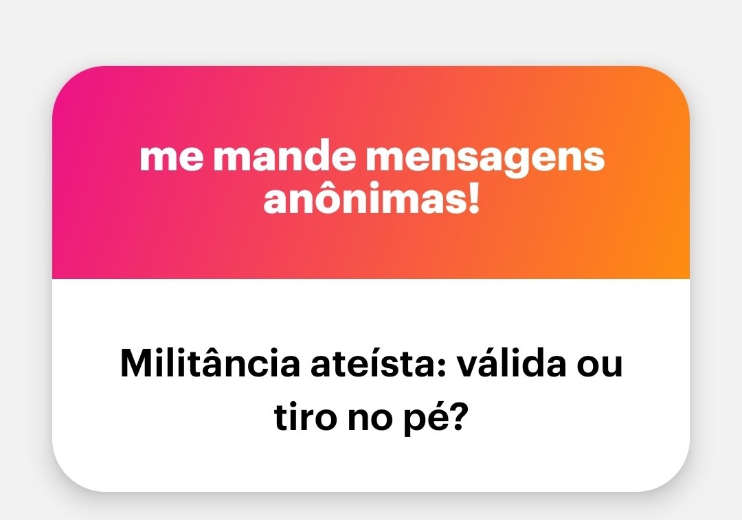 CaioAlmendra's tweet photo. Como ateu, tenho intensa dificuldades em pensar em algo mais inútil do que militância ateísta.

Digo mais: um ateísmo autêntico e consequente jamais militaria pela sua difusão.

Qual o sentido? Se o divino não existe, que diferença faz as outras pessoas crerem?

+ https://t.co/OoCEvcDHUp