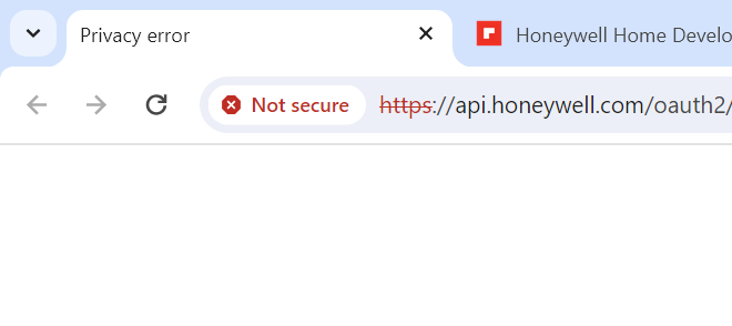 SACHlNG's tweet photo. @Honeywell_Home @Resideo
You have a problem on your https://t.co/74beVLb9PN site. The certificate expired at 8 PM EST today that is breaking all api calls and home automations. Can you look at this urgently? @home_assistant https://t.co/rHsDTV2MJk