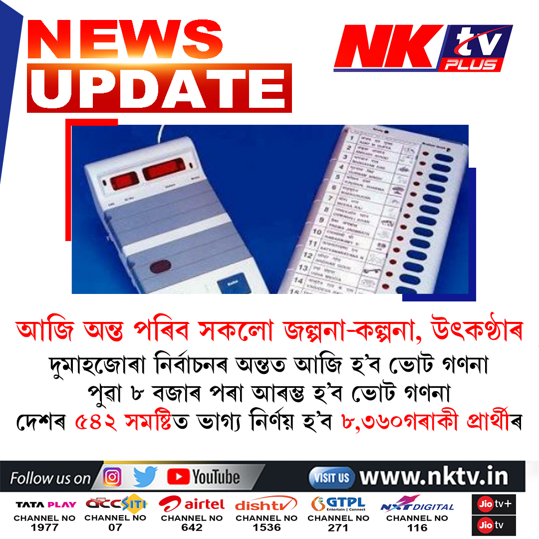 nktvNE's tweet photo. আজি অন্ত পৰিব সকলো জল্পনা-কল্পনা, উৎকণ্ঠাৰ
দুমাহজোৰা নিৰ্বাচনৰ অন্তত আজি হ’ব ভোট গণনা
#electionupdate2024 #NKTVPlus https://t.co/2sI4p4tOHp
