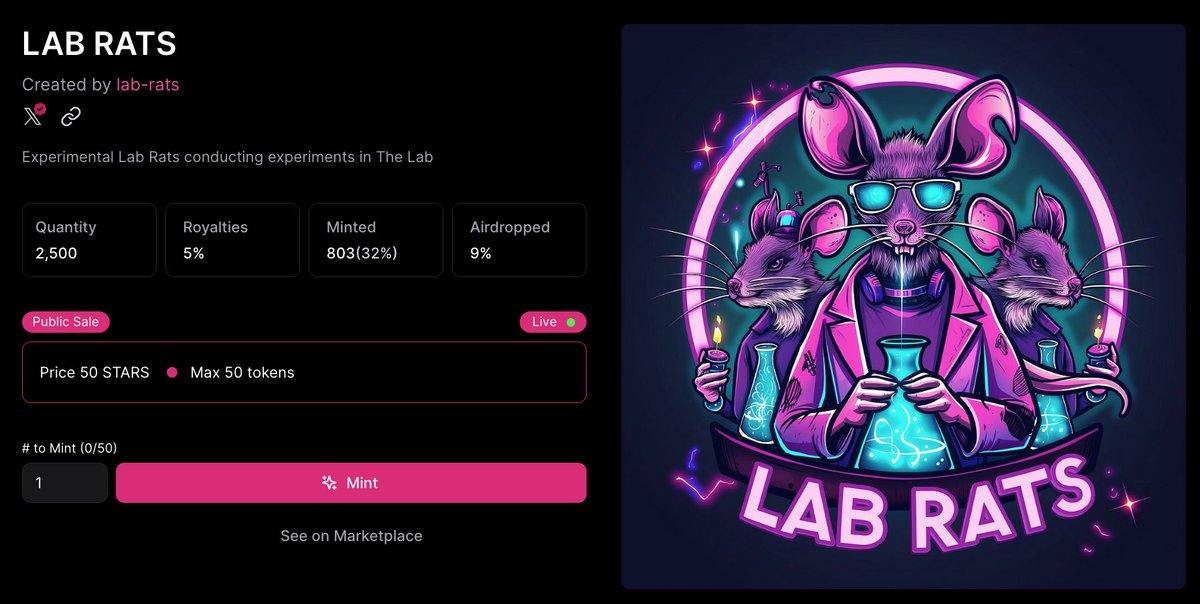 PlanZ_NFT's tweet image. 🐭LAB RATS GIVEAWAY🐭

We've got 2x Lab Rats up for grabs in this fresh new giveaway! 🧪🐭🧪

🧪Follow @PlanZ_NFT &amp;amp; @StargazeZone✨ 
🧪Like &amp;amp; Retweet
🧪Tag some frens

⏰72H⏰

Mint a Lab Rat: stargaze.zone/l/labrats

#lab #labrats #planz #stars #nft #giveaway #pfp
