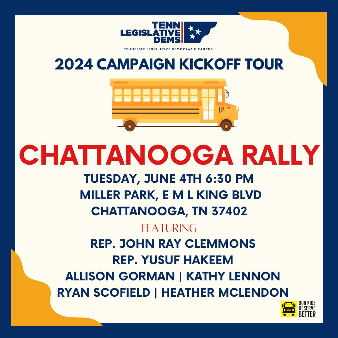 RyanForTN29's tweet photo. Join the TN Legislative Democrats, as well as legislative candidates Yusuf Hakeem, @AllisonGormanTN, Kathy Lennon, and Heather McClendon to kick off the 2024 election season!
To register, please go to this link: https://t.co/2OpwxF8q5b
We look forward to seeing you tomorrow! https://t.co/jJlOvF1m6m