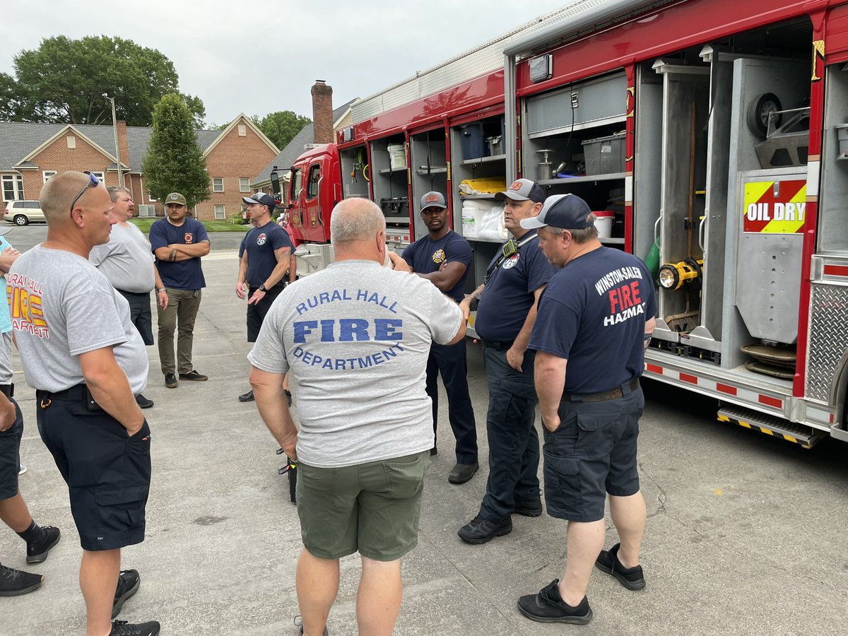 cityofwsfire's tweet photo. #WSFD Hazardous Materials Team, Rural Hall, and Retired WSFD Captain Scottie Emerson conducting training at Station 23. Our Hazardous Materials Team is a county wide resource. Collaborative training is key for building relationships and operational continuity. #InThisTogether https://t.co/JBkELVT99n