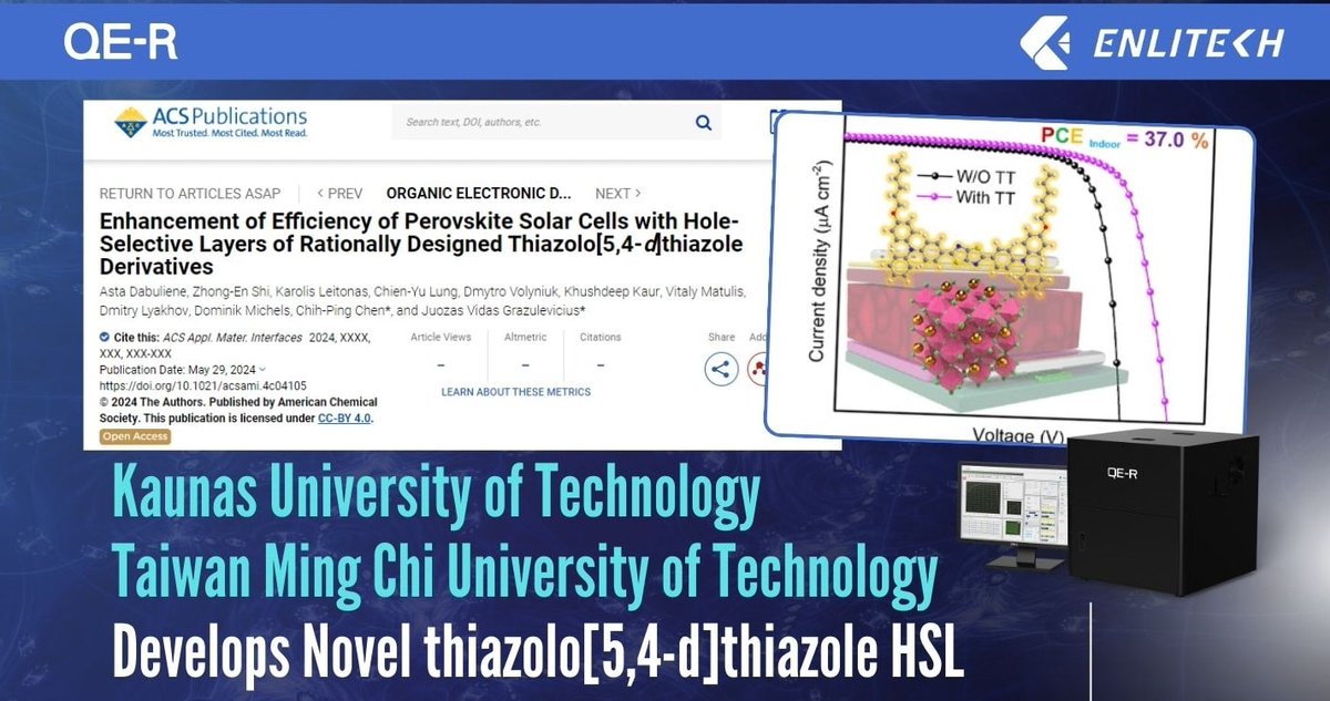 EnliTechnology's tweet photo. Kaunas University of Technology &amp; Taiwan Ming Chi University of Technology Team Develops Novel thiazolo[5,4-d]thiazole HSL
#SolarSimulator #SunSimulator #QuantumEfficiency #Perovskite #SolarCell #Photodetector #photodiode
https://t.co/6o96akgzE7 https://t.co/Tiwj1KrMf4