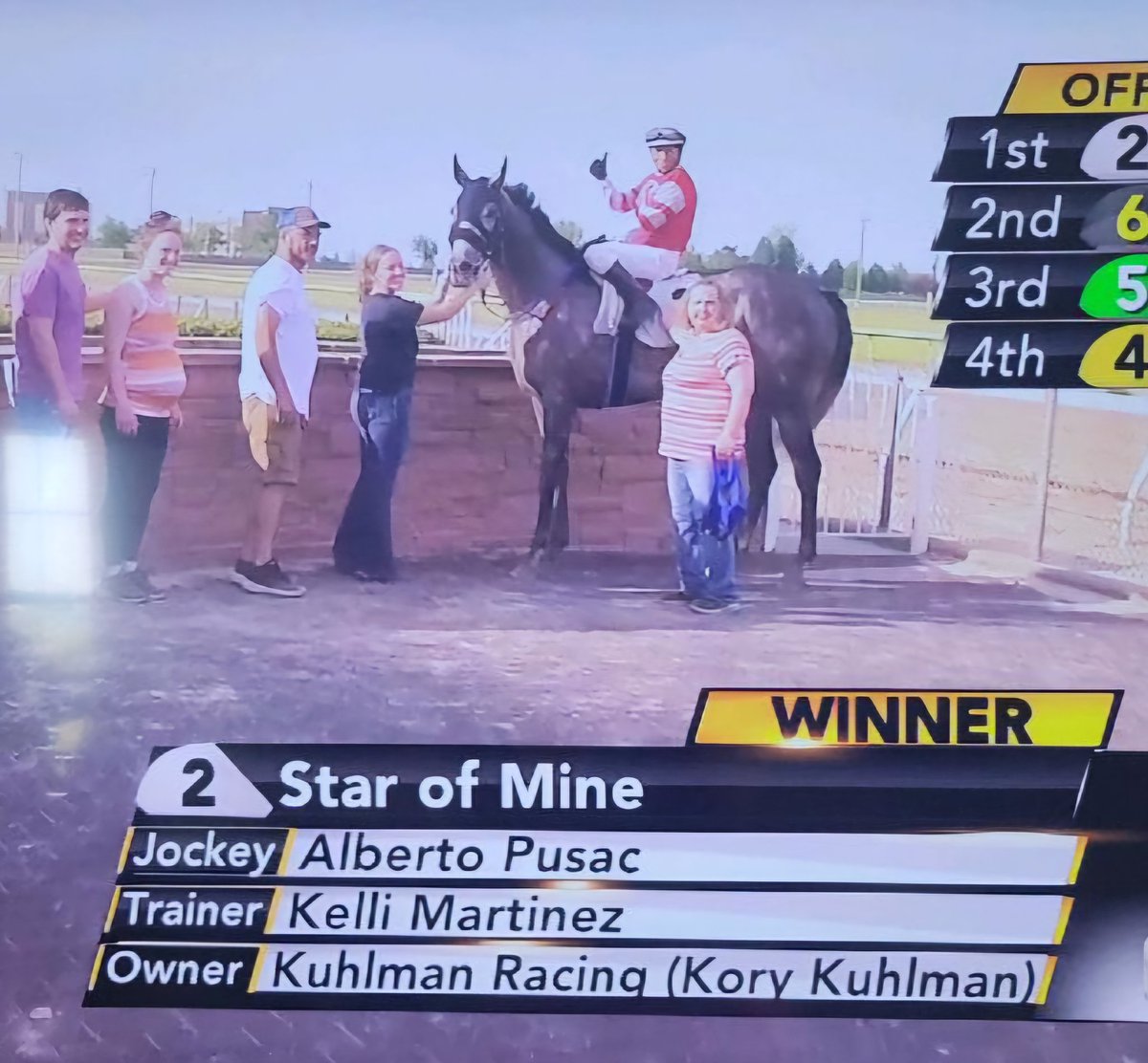 Star of Mine surges thru on the rail.  Thanks to Kelli Martinez and Alberto Pusac.  <a href="/prmracing/">Prairie Meadows</a>