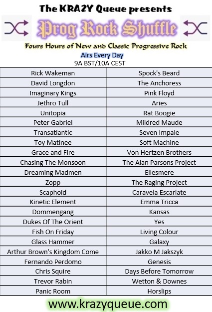 The 4-June Prog Rock Shuffle is in the Queue!
Playlist: krazyqueue.com/PRS.html
Player: player.live365.com/a35765?l
Website: krazyqueue.com