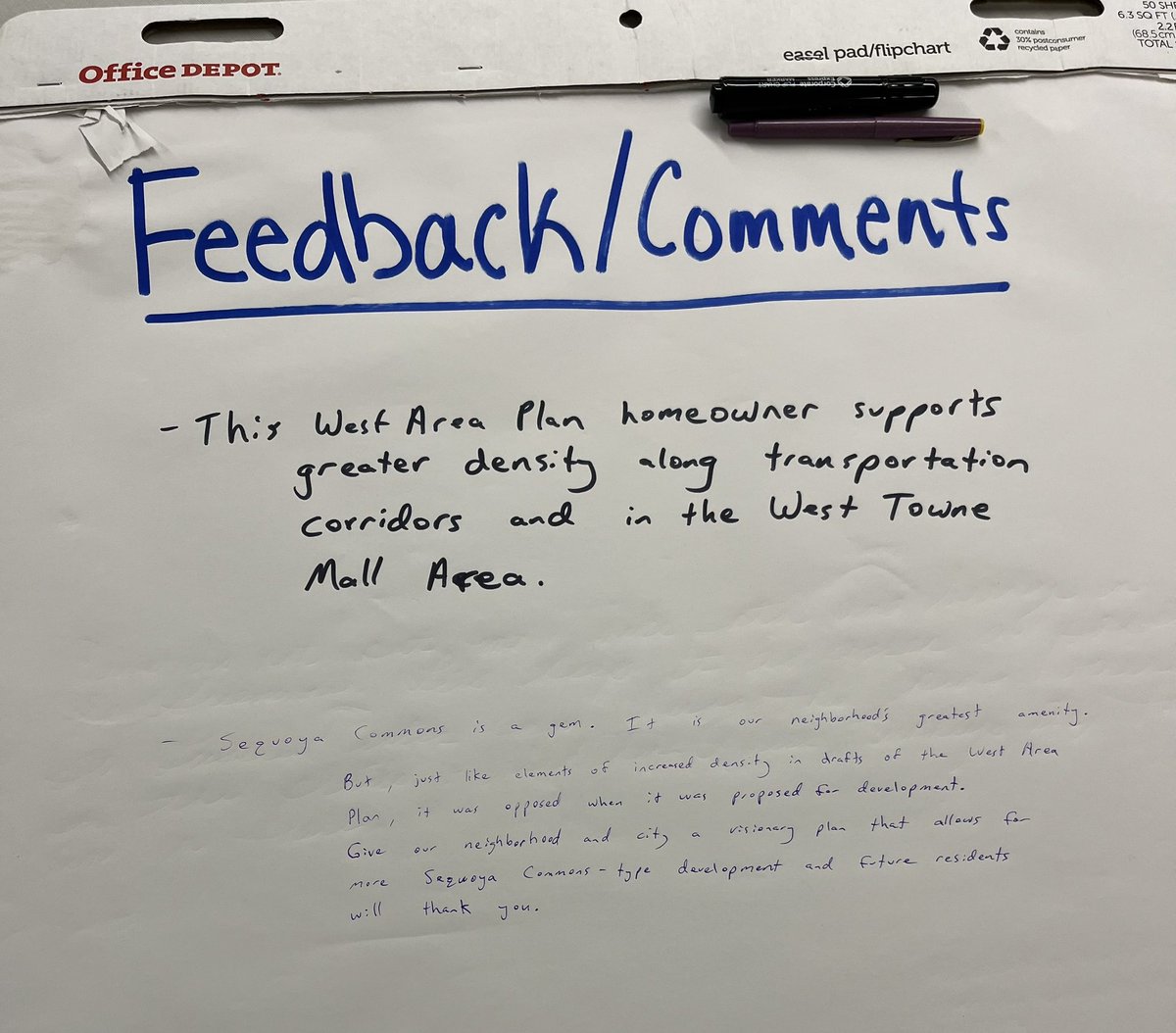 PedVU's tweet photo. There was good support for allowing additional density in the West Area Plan at this evening’s neighborhood meeting hosted by the City. Don’t miss the second note about Sequoya Commons. @aligarfield_ @isthmus @PCEDMadison @CityofMadison @MadisonForPpl https://t.co/i160Cg3fH0