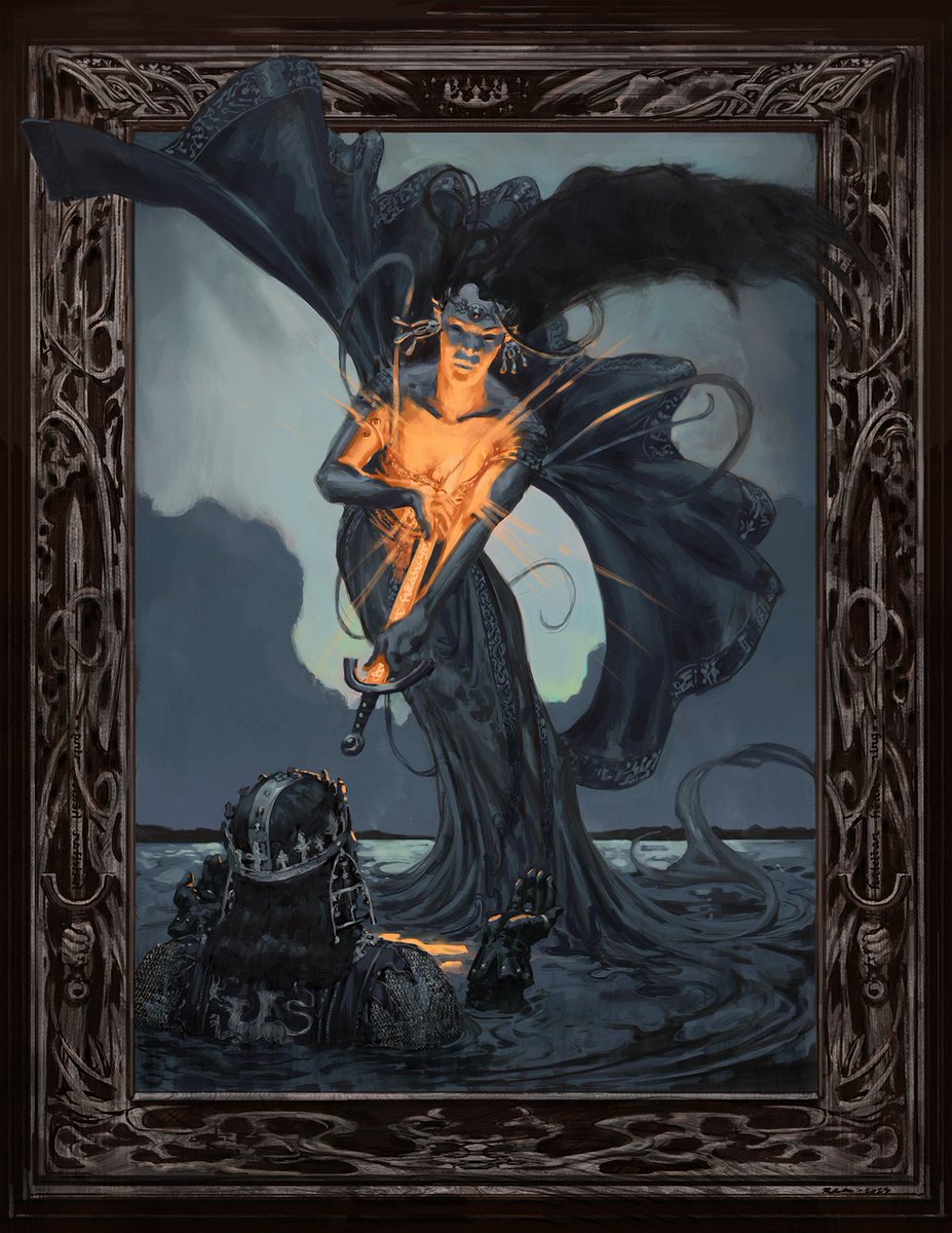 nephelolivia's tweet photo. The Lady of the Lake for @GallantTrueZine ! Such a beautiful project to be a part of, and the Leftovers Sale is starting tomorrow, so grab a copy if you're interested! (Can you tell how much fun I had with the wooden border?) https://t.co/mxcd1os8sB