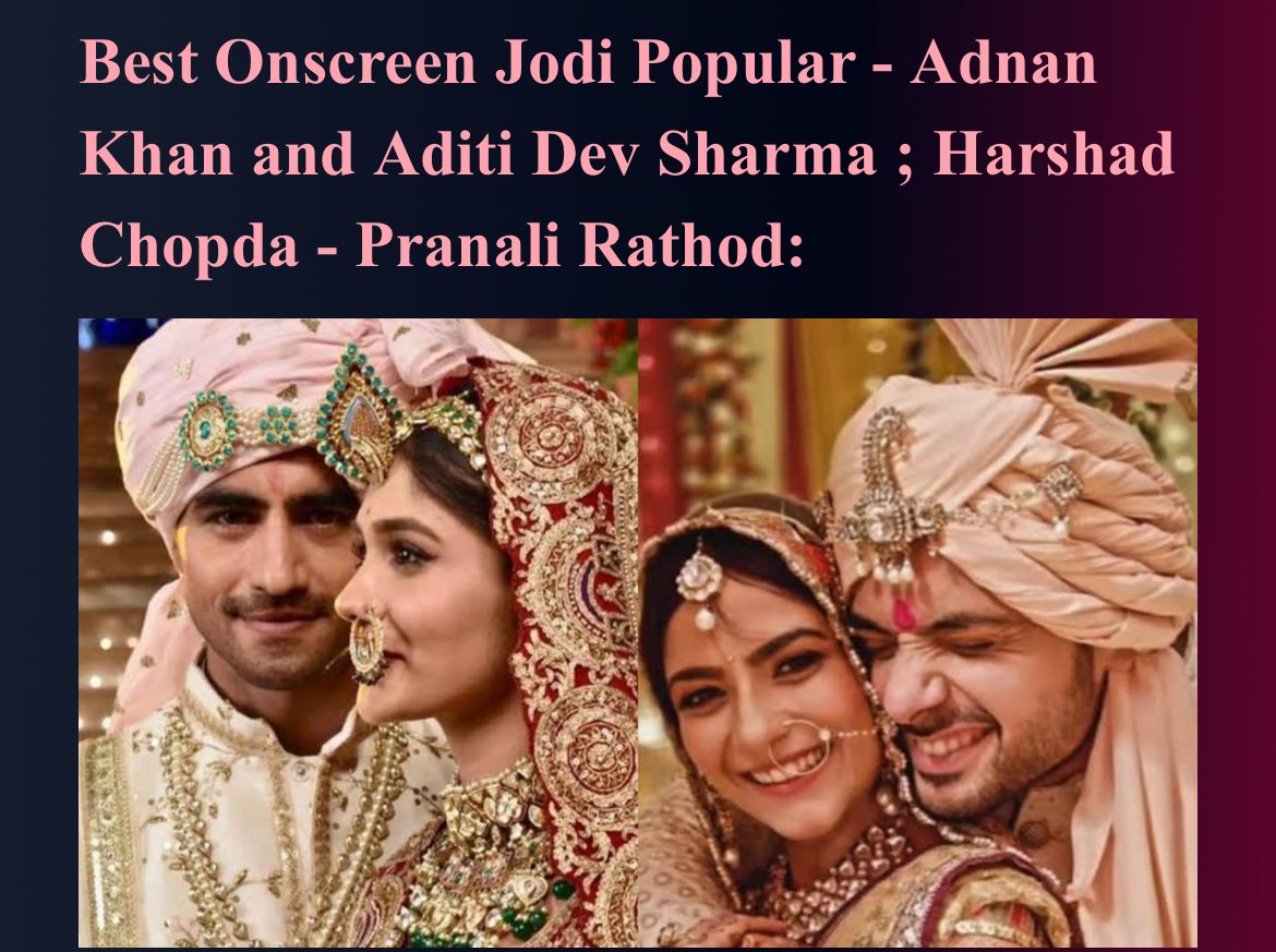 floating_point_'s tweet photo. And my favorite #OGAbhiRa congratulations for best onscreen jodi popular !!
#HashadChopda #PranaliRathod #Harshali https://t.co/ukpBAta4hM