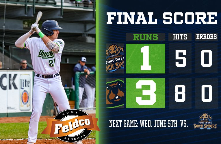 Down came the Chucks and washed the Spiders out.

Read more about it here!
northwoodsleague.com/wausau-woodchu…