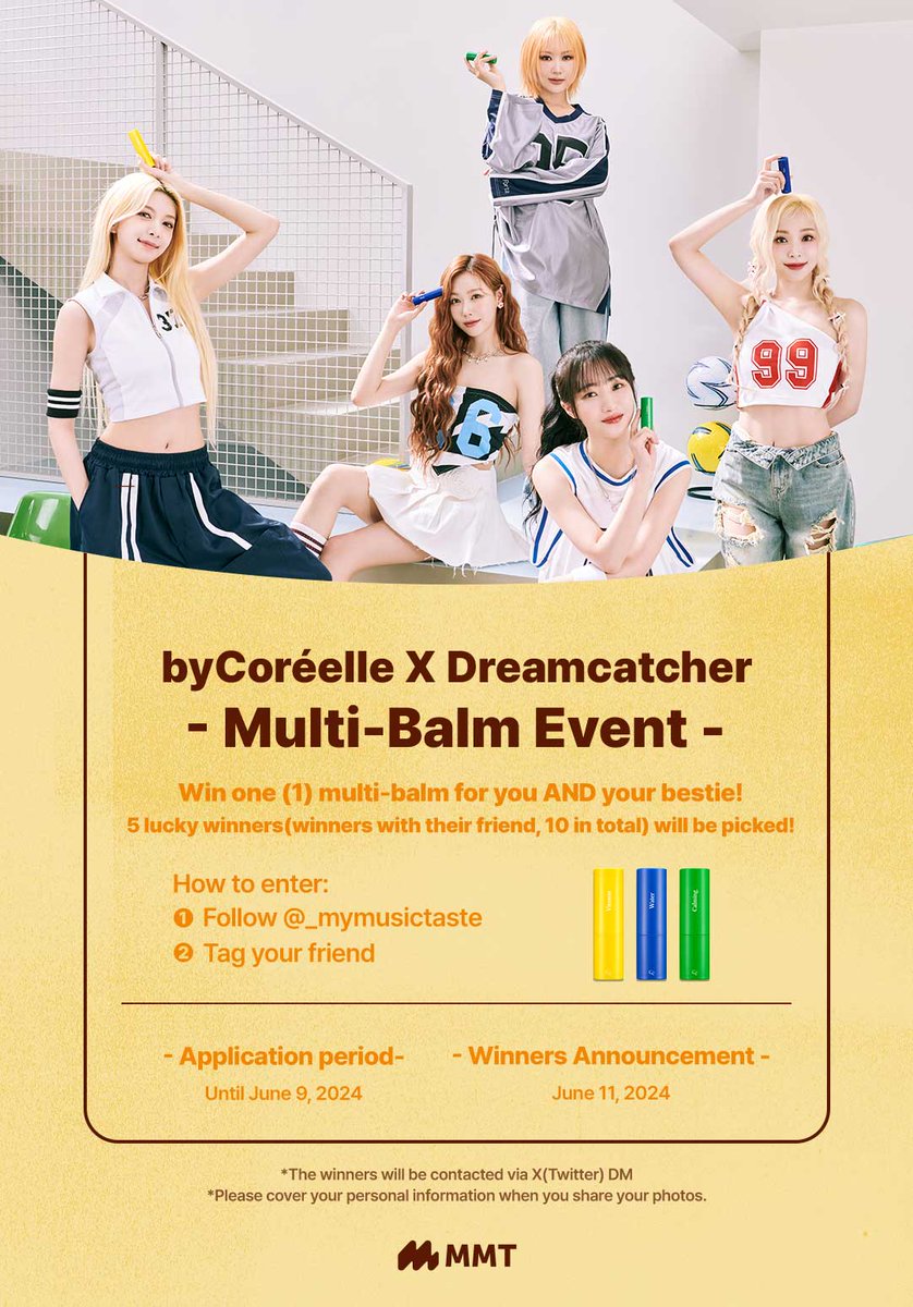 _mmtshop's tweet photo. byCoreelle X Dreamcatcher Multi Balm
Special Event #2 💙💚💛

Win a multi balm for you &amp; your bestie!❤️‍🔥
All you need to do is follow @_mymusictaste and tag your friend!🫶

🛍️🔗https://t.co/bwdQ0eIdqt

#드림캐쳐 #Dreamcatcher with #MyMusicTaste #MMT #MMTSHOP https://t.co/kkIgH0X23y