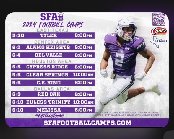 I will be attending the SFA camp in Euless @ 10 am !!