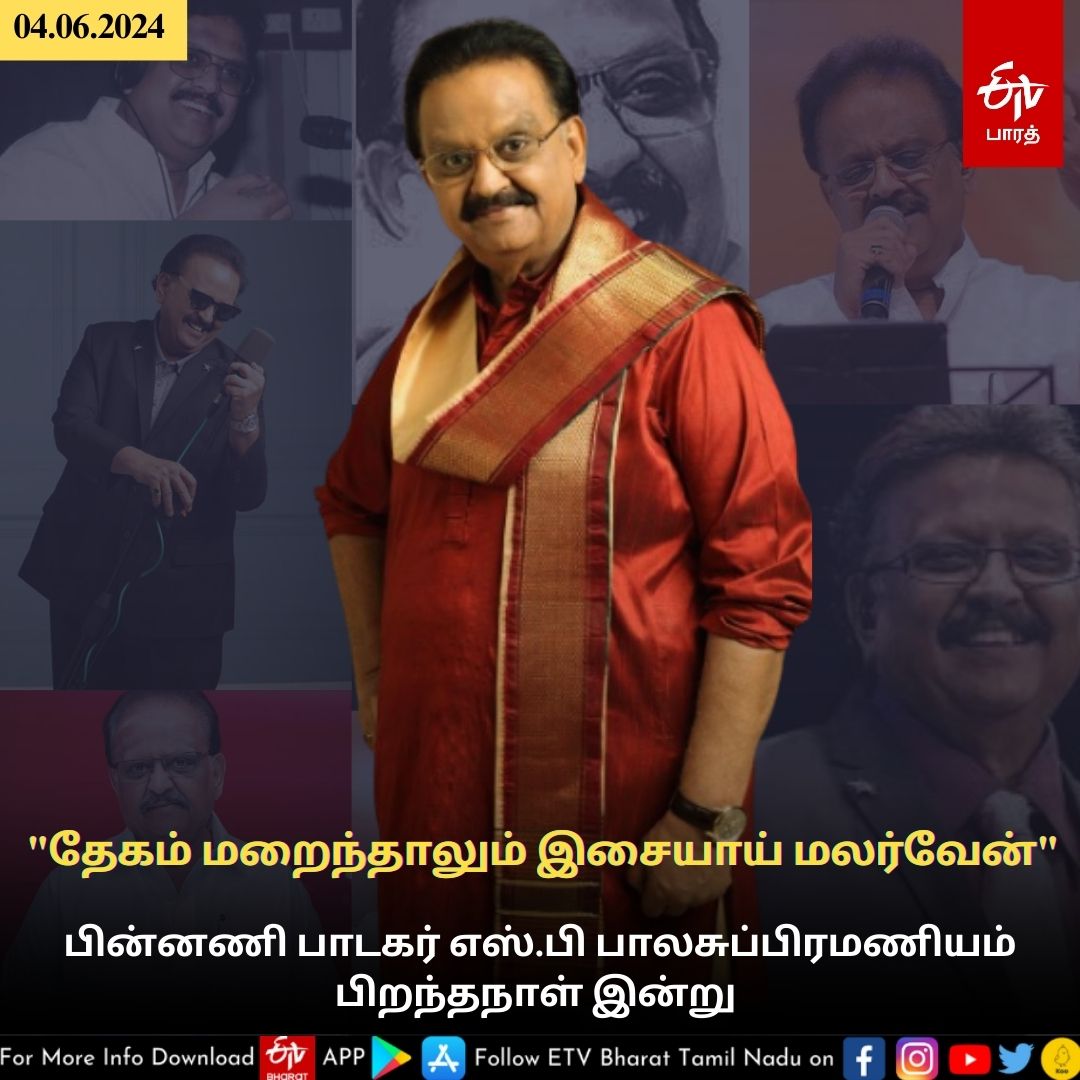 ETVBharatTN's tweet photo. மறைந்த பின்னணி பாடகர் எஸ்.பி. பாலசுப்பிரமணியம் பிறந்தநாள் இன்று!
#SPBalasubrahmanyam | #எஸ்பிபி | #HDBSPB | #HBDSPBalasubrahmanyam | #SPBBirthdsay | #RememberingSPB | #ETVBharattamil https://t.co/AHBJNf47GT