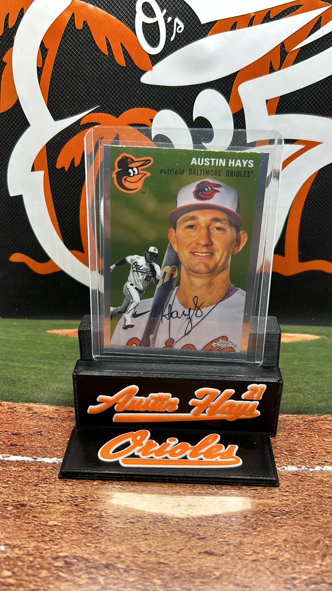 OsCardGiveAways's tweet photo. ORIOLES WIN!!! Like retweet and follow!!! I’ll select one lucky winner during the game tomorrow night to win not only the Austin Hays card but also the stand (with a Hays and Orioles faceplate) #Birdland https://t.co/dSlP7xdn2W