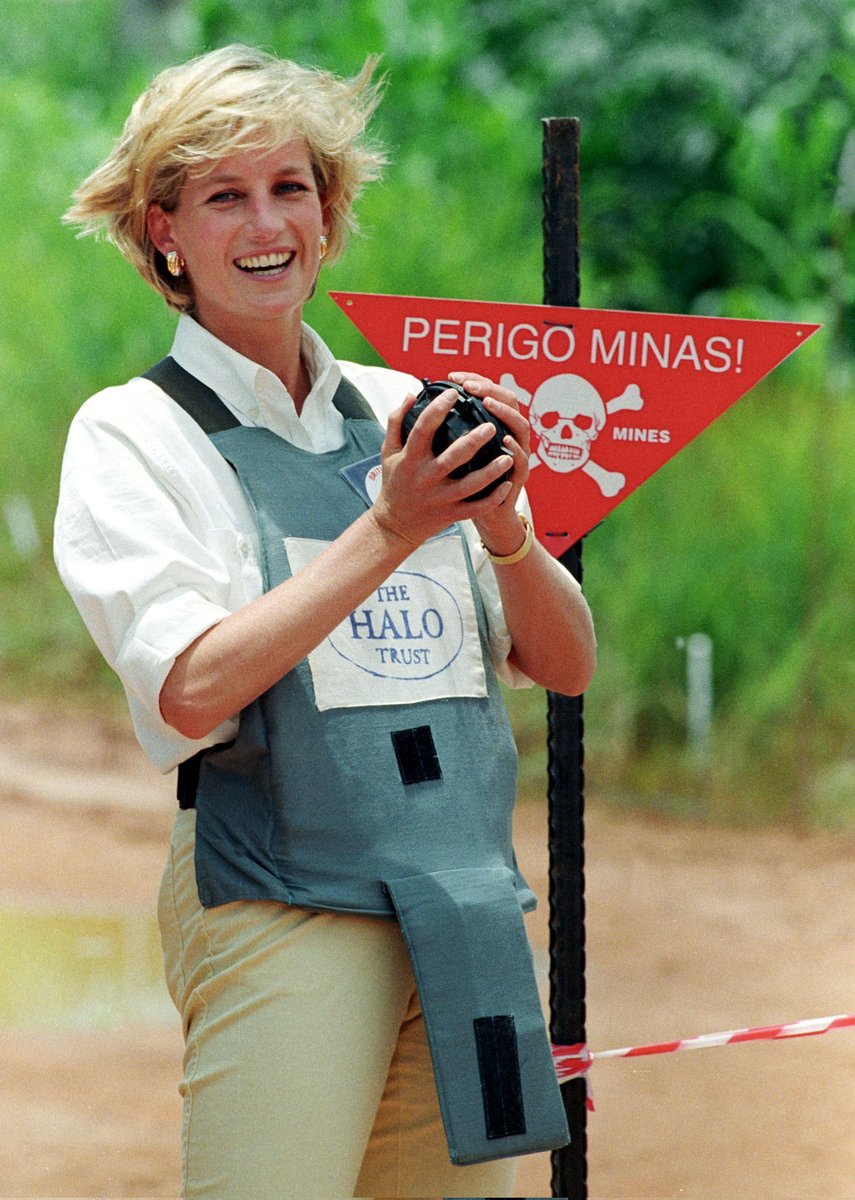 when princess diana visited angola, where she walked through an active minefield to raise awareness about the devastating impact of landmines on civilian populations (1997).
