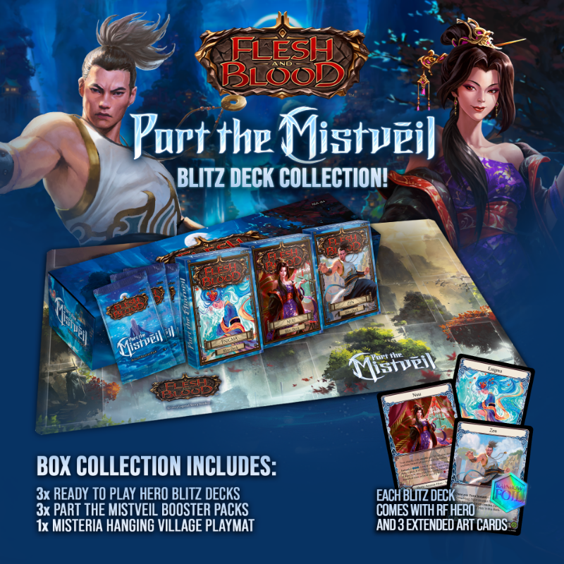 Ready-to-play out of the box, the Part the Mistveil Blitz Deck Collection  provides everything you need to begin your journey in Misteria! Get started  at your local game store today!