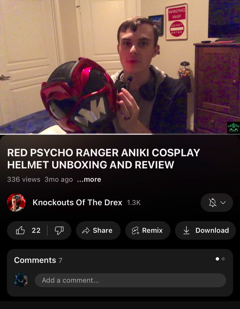 RosyShad's tweet photo. Well look at this. I looked up “red psycho ranger helmet” and after scrolling down, what did I find? A video from my friend Drex, his Red Psycho Ranger Helmet Unboxing and Review video.
336 views, 22 likes and 7 comments in 3 months.
@TeamCyberFury1
#TeamCyberFury1 #PsychoRed https://t.co/Rs7KwcMEK8