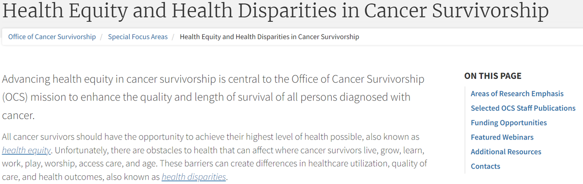 NCI Office of Cancer Survivorship (@ncicancersurv) on Twitter photo Advancing health equity in #CancerSurvivorship remains a priority for <a href="/NCICancerSurv/">NCI Office of Cancer Survivorship</a>. Learn more about this area of research, funding opportunities, related webinars, and more in this new #HealthEquity and #HealthDisparities Special Focus Area page: cancercontrol.cancer.gov/ocs/special-fo… Advancing health equity in #CancerSurvivorship remains a priority for <a href="/NCICancerSurv/">NCI Office of Cancer Survivorship</a>. Learn more about this area of research, funding opportunities, related webinars, and more in this new #HealthEquity and #HealthDisparities Special Focus Area page: cancercontrol.cancer.gov/ocs/special-fo…
