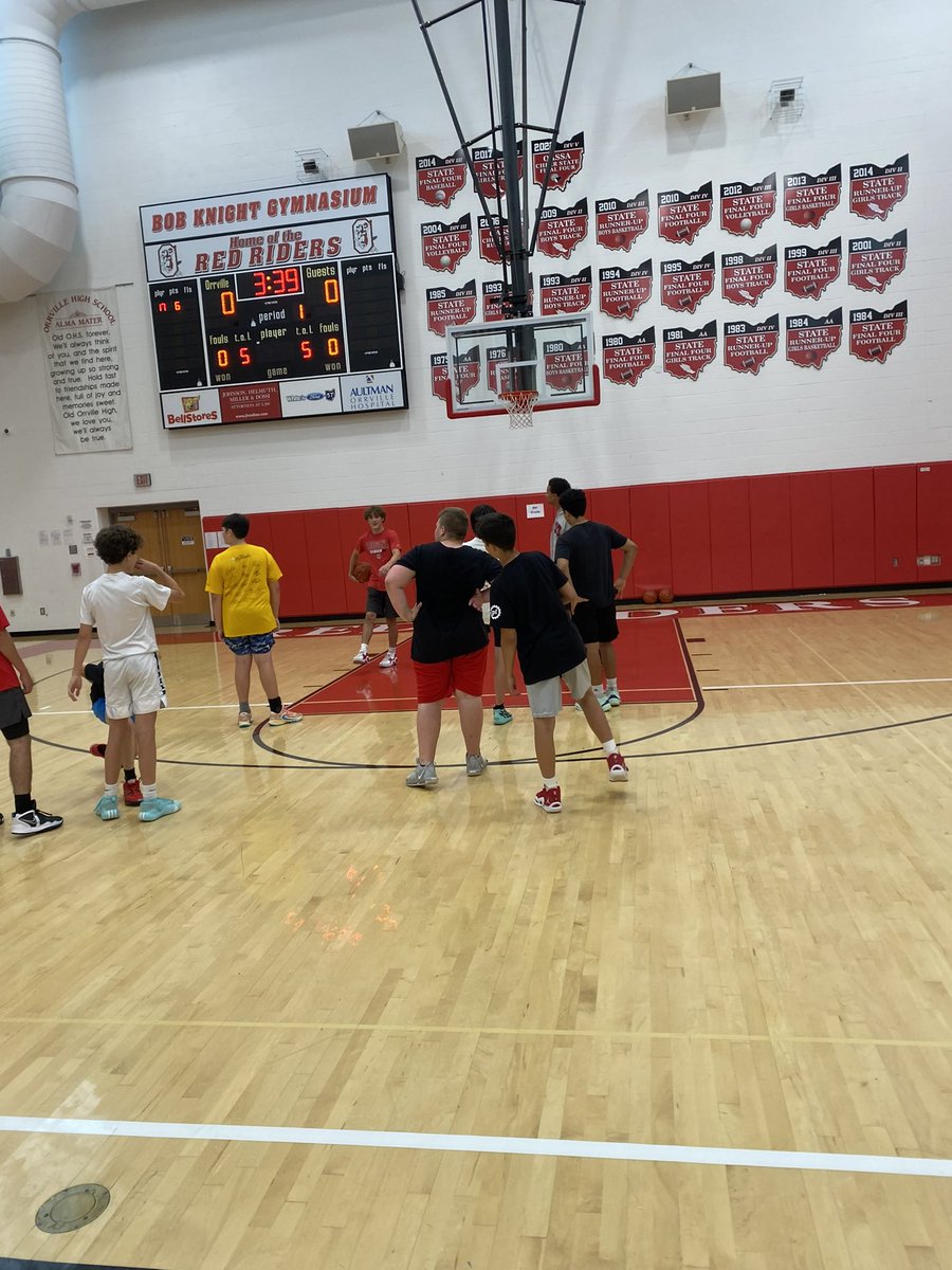 Great first day of Red Rider boys basketball camp. Lots of hard work, positivity, and prizes won. Great job by our high school players as well. Favorite team day and free throw contest tomorrow!!  #RTR