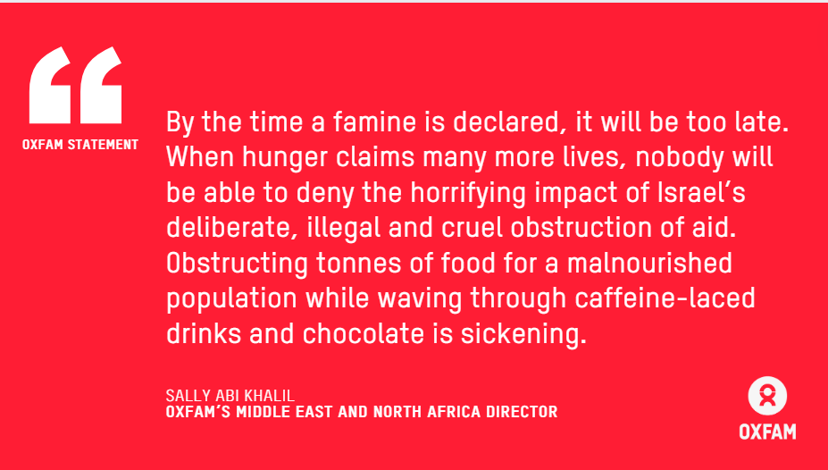 🚨BREAKING: Oxfam says famine risk increases as Israel makes Gaza aid response virtually impossible. Two-thirds of the population of Gaza are now squeezed into less than a fifth of the Gaza Strip. 

Read our full release  👉 oxf.am/45aA7Ul 

#CeasefireNow