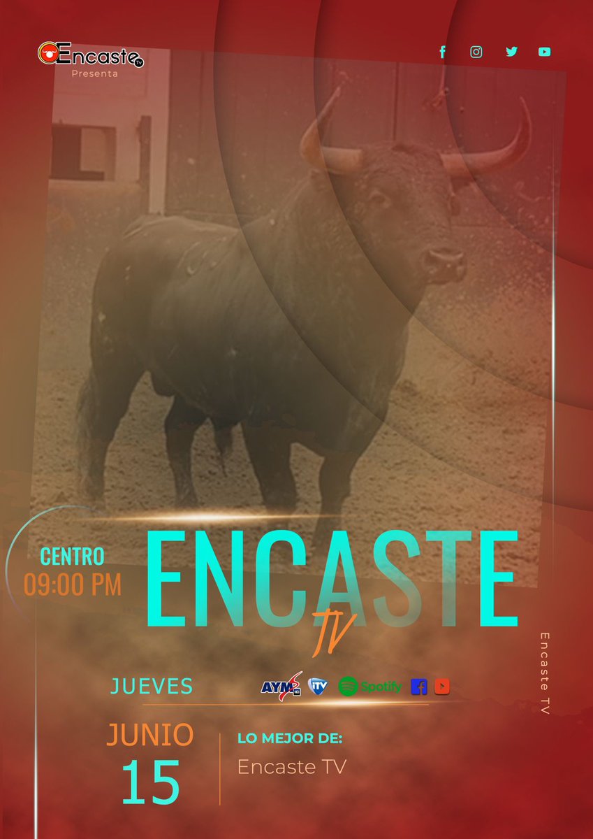 #EncasteTv 🐂 🎙️

📆 Hoy 9pm.
📺 @AYMSports
📲 Facebook Live, Youtube

🎙️ Lo mejor de Encaste Tv.