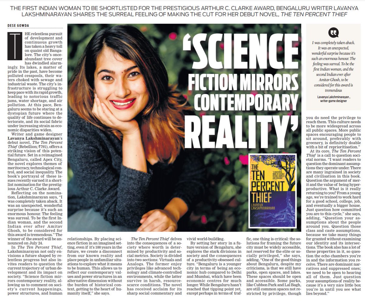 The first Indian woman to be shortlisted for the prestigious Arthur C. Clarke Award, Bengaluru writer <a href="/lavanya_ln/">Lavanya Lakshminarayan | Interstellar MegaChef</a> shares the surreal feeling of making the cut for her debut novel, #TheTenPercentThief