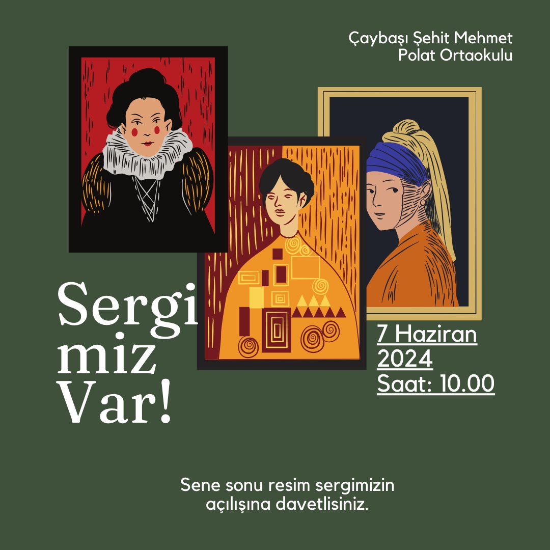 Sene sonu resim sergimizin açılışına davetlisiniz. 🎨

Tarih: 7 Haziran
Saat: 10.00
Yer: Çaybaşı Şehit Mehmet Polat Ortaokulu

<a href="/Gaziantep_MEM/">Gaziantep İl Millî Eğitim Müdürlüğü</a> 
<a href="/yasintepe/">Yasin TEPE</a> 
<a href="/Oguzeli_mem/">Oğuzeli İlçe Milli Eğitim Müdürlüğü</a> 
<a href="/burhan_yuksel23/">Burhan Yüksel</a> 
<a href="/ozdgnbaris/">Barış Özdoğan</a>