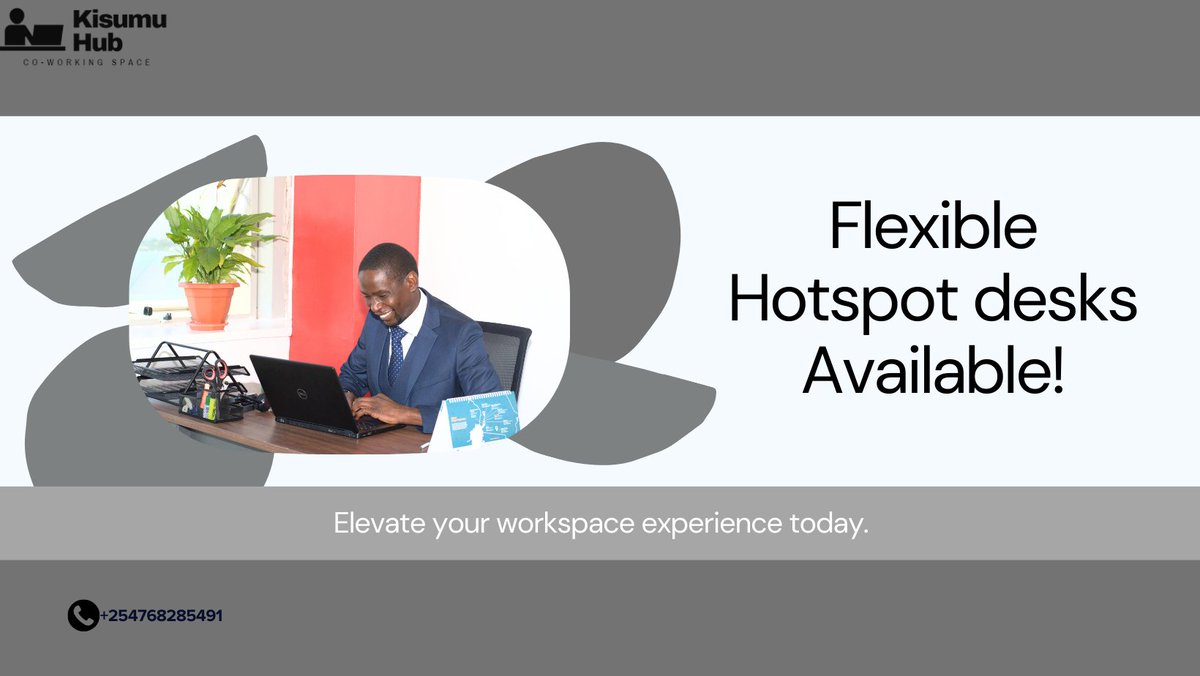 kisumu_hub's tweet image. Productivity Boost:
Secure Your Hotspot Desk and Enjoy Free Coffee, Tea, Water, and high-speed Internet at Our Vibrant Coworking Space

#coworking #kisumuhub
☎+254768285491