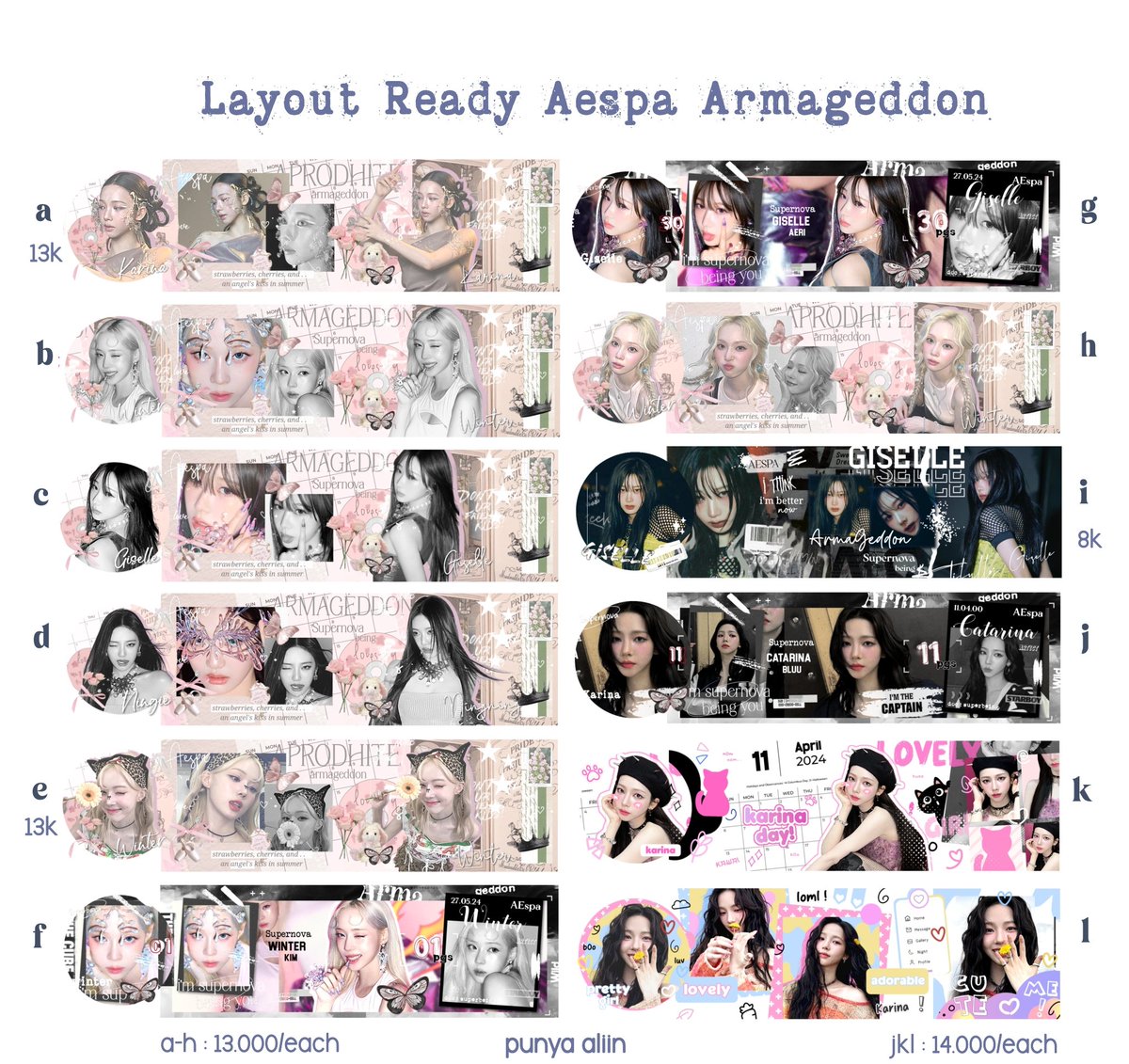 Heavenfiless's tweet image. ready stock layout aespa gg girlgrup teaser comeback armageddon supernova; karina winter giselle ningning ✨

free retext bisa qris

#zonaba #zonauang
