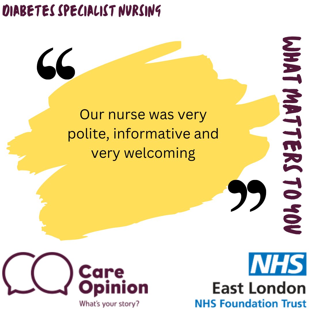 ElftQA's tweet photo. 🤩We’re listening to What Matters to You and sharing some lovely feedback for the Diabetes Specialist Nursing team at Newham Community Health services! 🎉 Well done for all that you do! #WMTYD24 Read the full story here: https://t.co/U18yhXgpxS #makingfeedbackmatter https://t.co/5SKPuLqqTO
