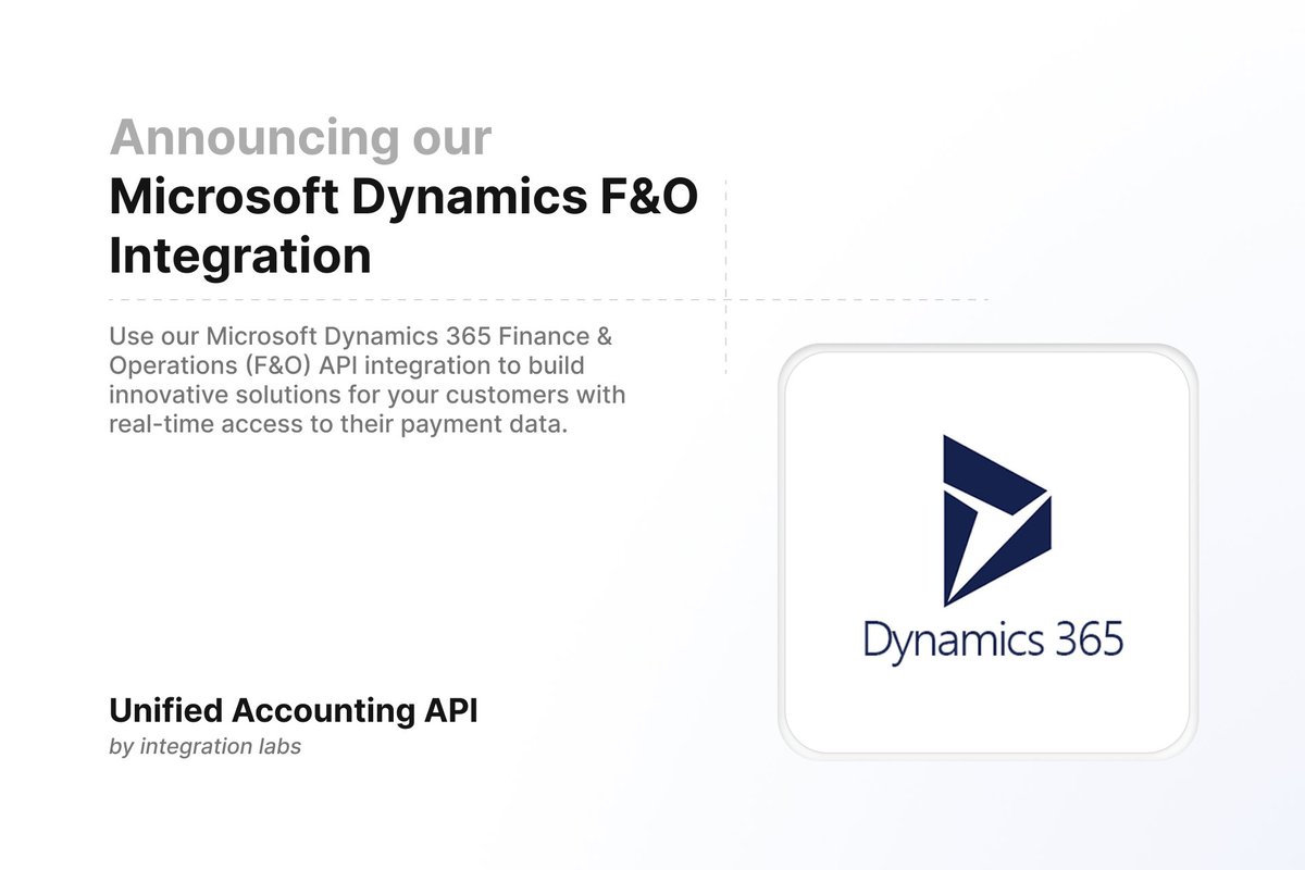 RootFiAPI's tweet photo. 🚀 We’re thrilled to launch our @MSFTDynamics 365 Finance &amp; Operations integration, the latest in our suite of accounting integrations!

Sync your customers' Dynamics 365 F&amp;O accounts, contacts, invoices, and more with our Unified Accounting API. #Accounting #Integration https://t.co/g411BA3vwi